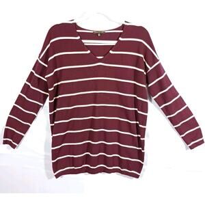 Staccato Women's Medium Lightweight Striped Sweater Maroon Soft